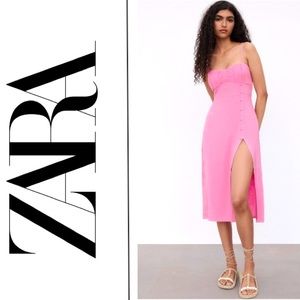 NEW Zara Buttoned Linen Blend Dress - Size: Small